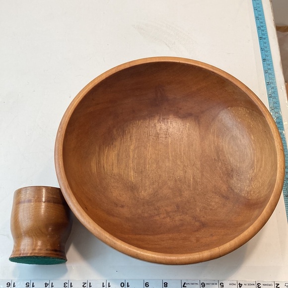 Oregon Myrtle Wood Bowl & VTG. Utensil Cup Organizer EUC VTG Mid Century Modern - Picture 5 of 16